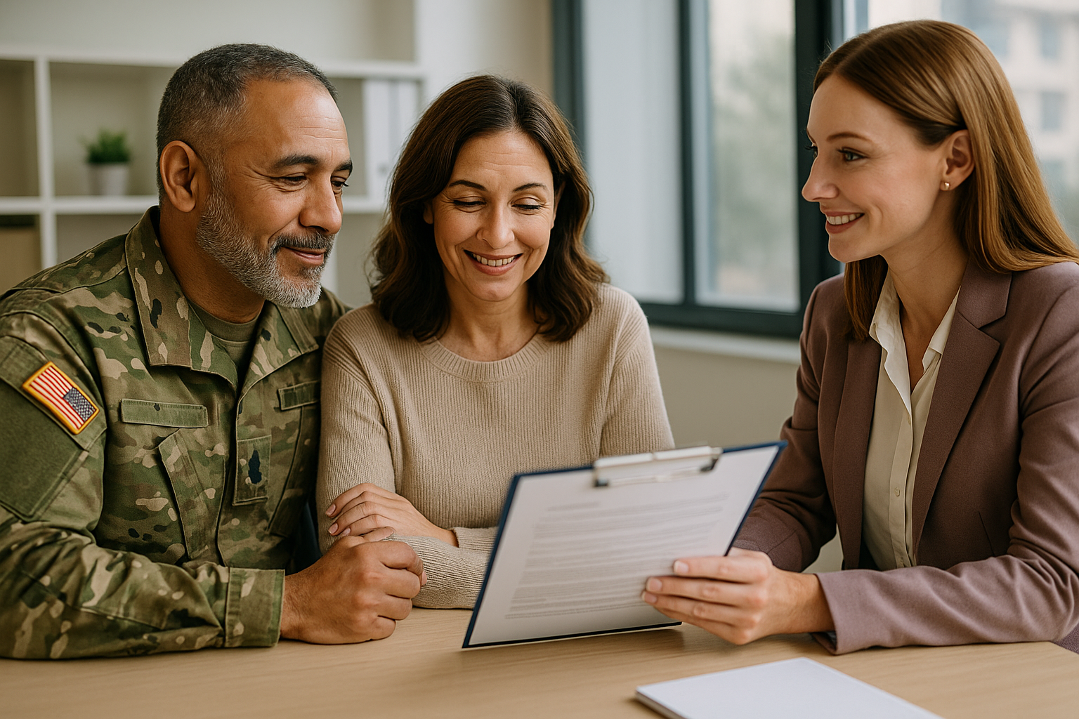 Veteran family meeting with financial advisor for assistance Veteran family meeting with financial advisor for assistance